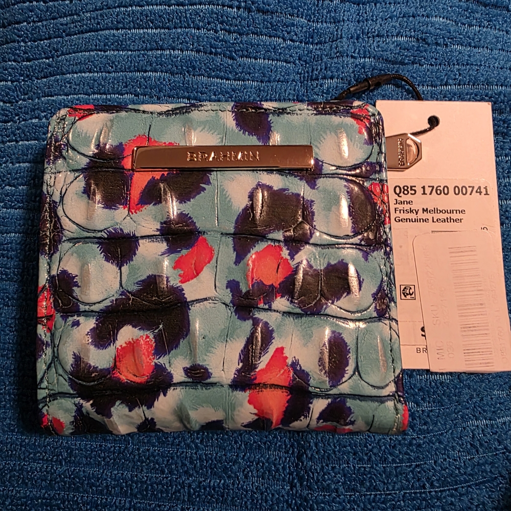 Brahmin Frisky Jane Melbourne Leather Wallet in Aqua Floral